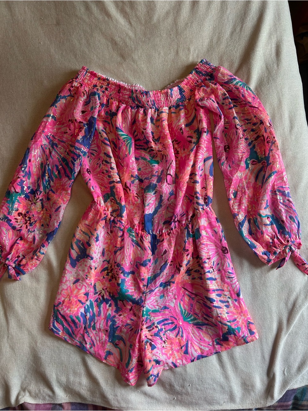 Lilly Pulitzer metallic silk Myri romper size Small